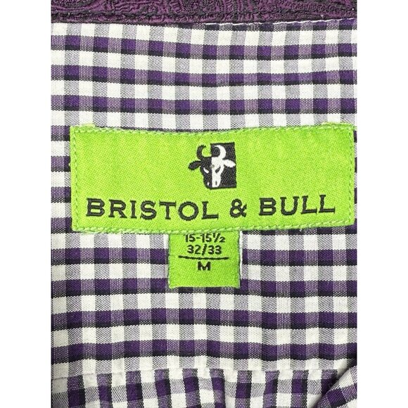 Bristol & Bull Men's Medium Purple White‎ Checkered Long Sleeve Button Down - Picture 3 of 4